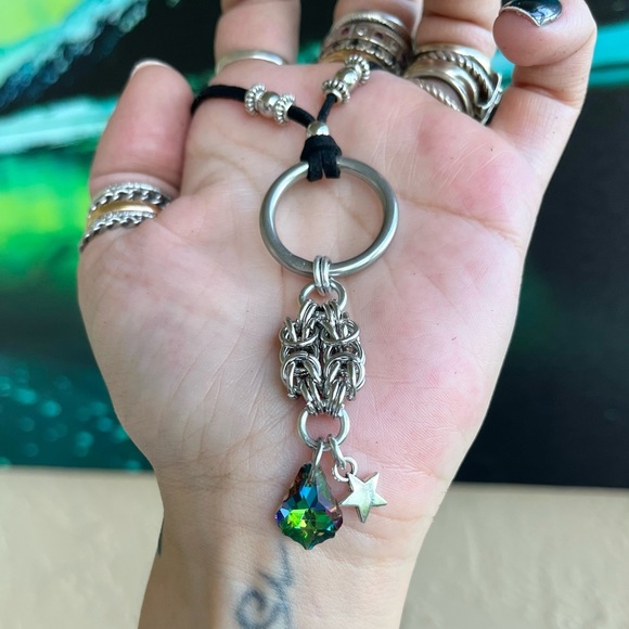 Handmade maille adjustable choker necklace rainbow austrian crystal star charm - Picture 6 of 9